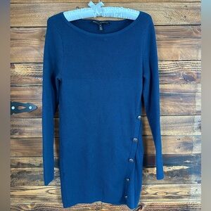 White House Black Market Navy Ribbed Sweater Dress with Side Buttons
